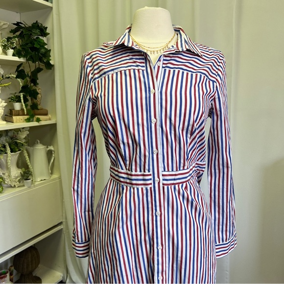 J. Crew Dresses & Skirts - NWT J Crew Red White and Blue Long Sleeve Cotton Poplin Striped Shirt Dress